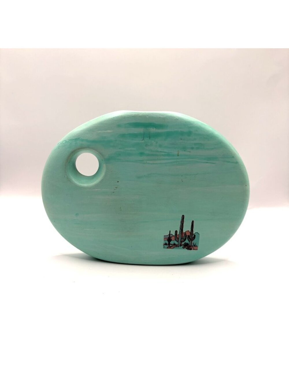 Vintage Southwest Ceramic Turquoise Bud Vase with Hand-Painted Native American F - Picture 2 of 5